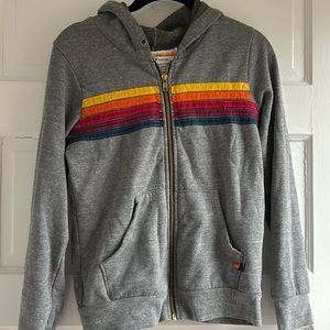 Aviator nation, rainbow striped, zip up gray hoodie